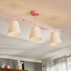Loftlampe Alice, pink, tre hvide stofskærme