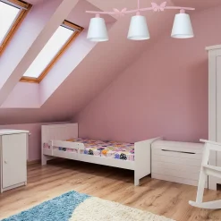 Loftlampe Alice, pink, tre hvide stofskærme