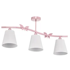 Loftlampe Alice, pink, tre hvide stofskærme