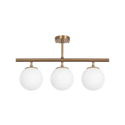 Loftlampe Atmaca, 3 lyskilder, antik guld, glas, 60 cm