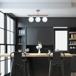 Loftlampe Atmaca, 3 lyskilder, antik guld, glas, 60 cm