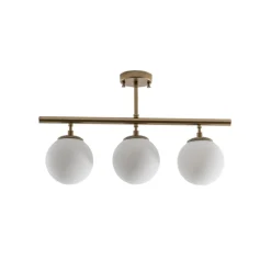 Loftlampe Atmaca, 3 lyskilder, antik guld, glas, 60 cm