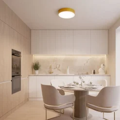 Loftlampe Cleo 200, guld, sensor, IP54, Ø 20 cm, metal