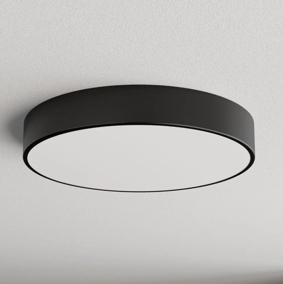 Loftlampe Cleo 500, sort, sensor, IP54, Ø 50 cm, metal