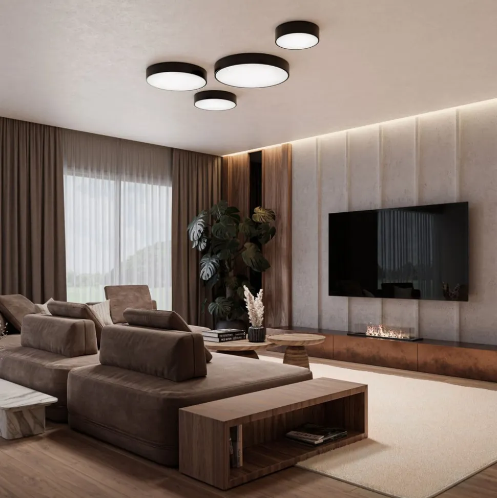 Loftlampe Cleo 500, sort, sensor, IP54, Ø 50 cm, metal