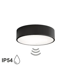 Loftlampe Cleo 300, sort, sensor, IP54, Ø 30 cm, metal