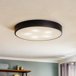 Loftlampe Cleo 600, sort, sensor, IP20, Ø 60 cm, metal