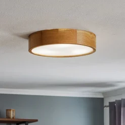 Loftlampe Cleo DR375, IP20, sensor, Ø 38 cm, egetræ