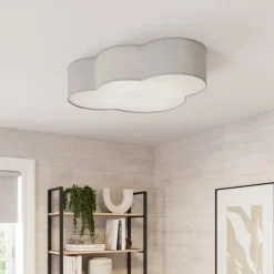 Loftlampe Cloud i tekstil, længde 62 cm, grå