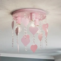Loftlampe Corazon i pink med hjerter
