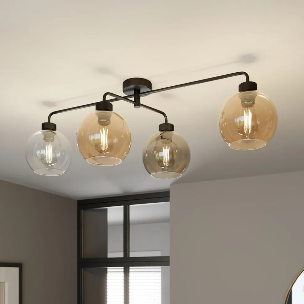 Loftlampe Cubus med 4 lyskilder klar/rav/grå