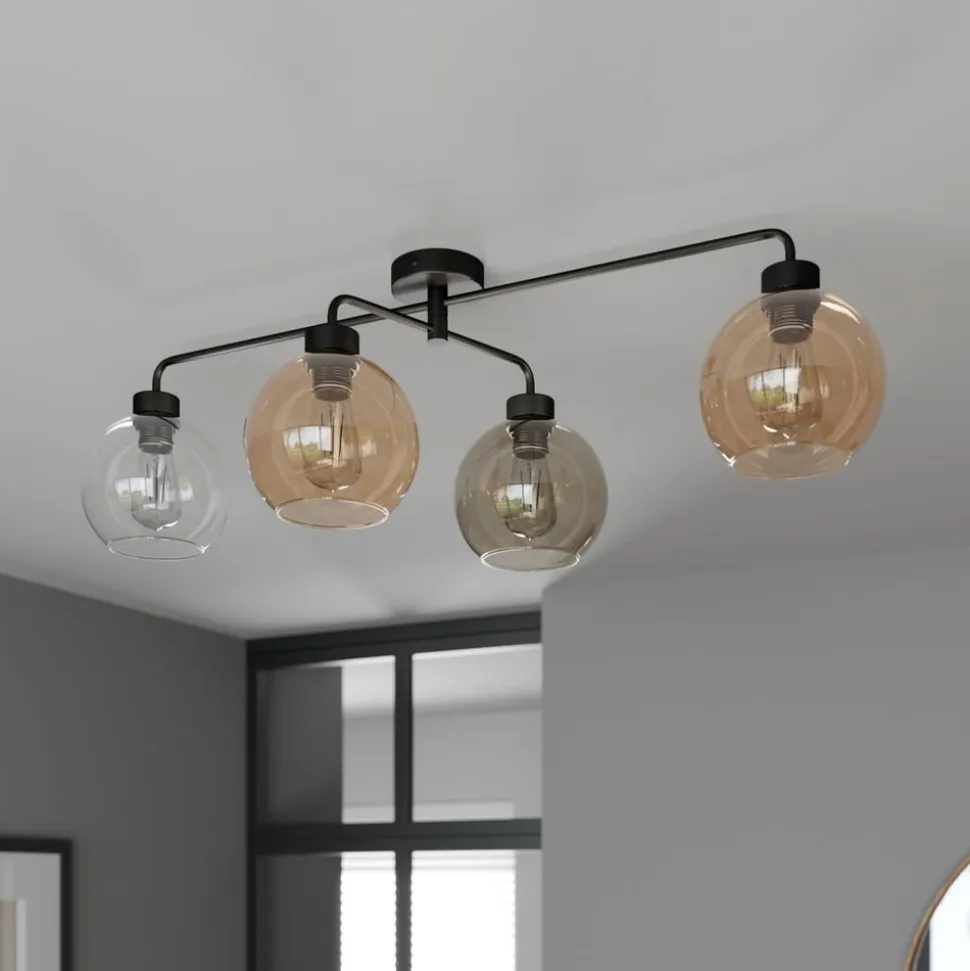 Loftlampe Cubus med 4 lyskilder klar/rav/grå