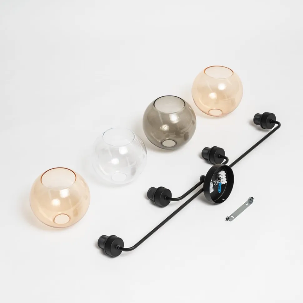 Loftlampe Cubus med 4 lyskilder klar/rav/grå