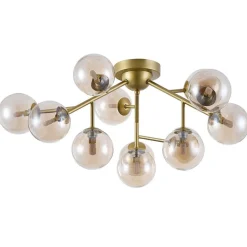 Loftlampe Dallas med 12 glaskugler, guld
