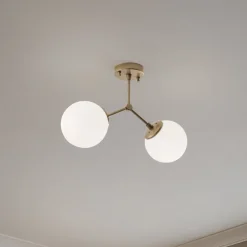 Loftlampe Damar, guld, glas, 2 lyskilder, længde 44 cm, E27