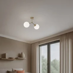 Loftlampe Damar, guld, glas, 2 lyskilder, længde 44 cm, E27