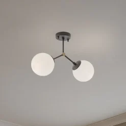 Loftlampe Damar, sort, glas, 2 lyskilder, længde 44 cm