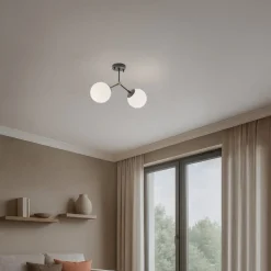 Loftlampe Damar, sort, glas, 2 lyskilder, længde 44 cm