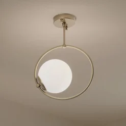 Loftlampe Dolunay, Ø 26 cm, guldfarvet, glas, E27