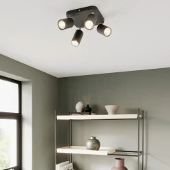 Loftlampe Eye Spot med 4 lyskilder, firkantet, sort