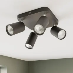 Loftlampe Eye Spot med 4 lyskilder, firkantet, sort