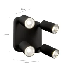 Loftlampe Eye Spot med 4 lyskilder, firkantet, sort