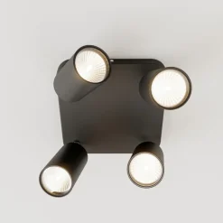 Loftlampe Eye Spot med 4 lyskilder, firkantet, sort