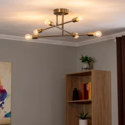 Loftlampe Flower 176, 6 lyskilder, guld antik