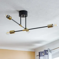 Loftlampe Ilia, sort/guld, 4 lyskilder