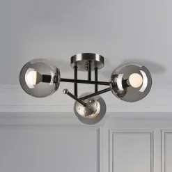 Loftlampe Malena, Ø 19 cm, røggrå, glas/metal 3 lyskilder.