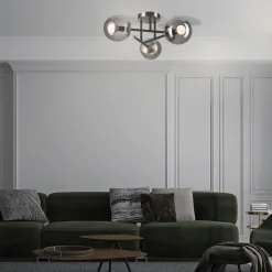 Loftlampe Malena, Ø 19 cm, røggrå, glas/metal 3 lyskilder.