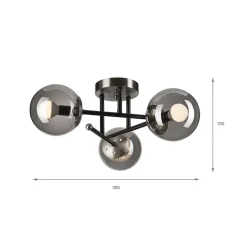 Loftlampe Malena, Ø 19 cm, røggrå, glas/metal 3 lyskilder.