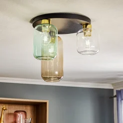 Loftlampe Marco Green, 3 lyskilder klar/grøn/brun