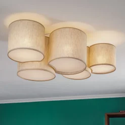 Loftlampe Mona Nature, 5 lyskilder, naturfarvet linned