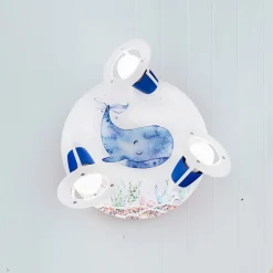 Loftlampe Paul Pottwal, hvid-blå, Ø 29 cm, 3 lyskilder