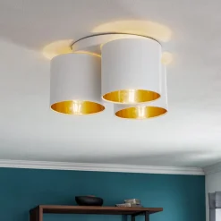 Loftlampe Soho, cylindrisk, 3 lyskilder, hvid/guld