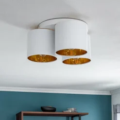 Loftlampe Soho, cylindrisk, 3 lyskilder, hvid/guld