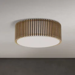 Loftlampe Tarta, Ø 50 cm, træ, tekstildiffusor, 4 x E27