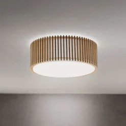 Loftlampe Tarta, Ø 50 cm, træ, tekstildiffusor, 4 x E27