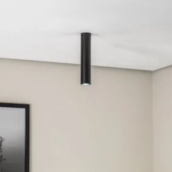 Loftlampe Tube i cylinderform, sort