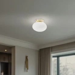 Loftlampe Ufo, guld/hvid, Ø 18 cm, glas, G9