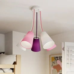 Loftlampe Wire Kids 5 lyskilder, hvid/pink/violet