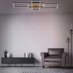 Loftslampe Frame CCT, fjernbetjening, sort/træ