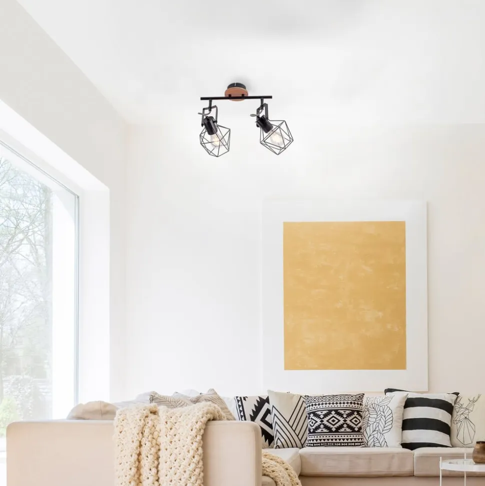 Loftslampe Jaro justerbar sort/træ 2-lys