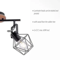 Loftslampe Jaro justerbar sort/træ 2-lys