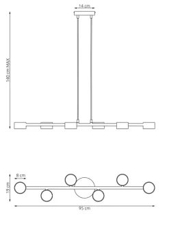 Loftspot, Megara, længde 80 cm, metal, 6 lyskilder.