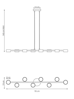Loftspot Megara, længde 100 cm, metal, 8 lyskilder.