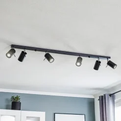 Loftspot Round i sort, 6 lyskilder lineær