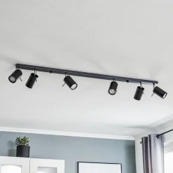 Loftspot Round i sort, 6 lyskilder lineær
