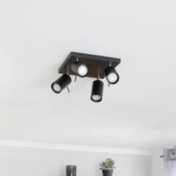 Loftspot Round i sort, 4 lyskilder, firkantet